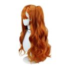 Peruca de cosplay longa e ondulada laranja com trança lateral e franja