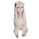 Peruca de cosplay longa loira com franja lateral e laços pretos de 100 cm