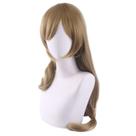 Peruca de cosplay longa marrom ondulada de 80 cm com franja lateral para todas as idades