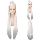 Peruca de cosplay longa reta branca de 70 cm, sintética resistente ao calor