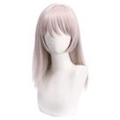 Peruca de cosplay média longa rosa cinza com franja natural de 50 cm