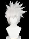 Peruca de cosplay meio curta prateada branca de anime masculina