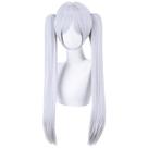 Peruca de cosplay prateada e roxa longa com duas caudas de 60 cm para todas as idades