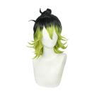 Peruca de cosplay preta a verde gradiente 25 cm sintética