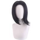 Peruca de cosplay preta curta com pontas em camadas de 35 cm para todas as idades