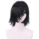 Peruca de cosplay preta genérica, cabelo curto em camadas, 45 cm, resistente ao calor