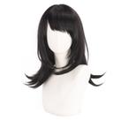 Peruca de cosplay preta genérica em camadas com franja de 50 cm sintética H