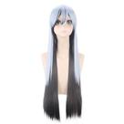 Peruca de cosplay preta/prata longa reta 80 cm sintética H