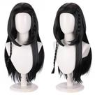 Peruca de cosplay preta trançada longa de 80 cm sintética resistente ao calor