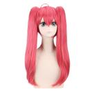 Peruca de cosplay rosa vermelha com rabos de cavalo duplos longos com franja em camadas Peruca de cosplay rosa vermelha com rabos de cavalo duplos longos com franja em camadas