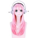 Peruca de cosplay Super Sonico rosa com 60 cm de comprimento e cabelo liso