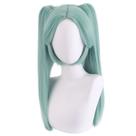 Peruca de cosplay verde menta de 40 cm de cauda dupla curta com franja