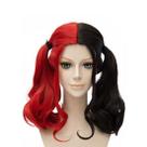 Peruca de cosplay vermelha/preta, dois tons, rabo de cavalo duplo, 45 cm para todos