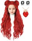 Peruca de fantasia AMZCOS Kids Red com pãezinhos, colar e brincos