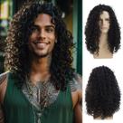 Peruca Dsimeig Long Curly Black Sintética Fibra Sintética para Homens