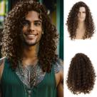 Peruca Dsimeig Long Curly Brown para homens, festa à fantasia de Halloween