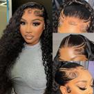 Peruca Durya Deep Wave 20", cabelo humano, 220% de densidade, renda frontal