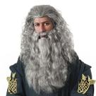 Peruca e Barba Cinza Mago Mestre Medieval Cosplay