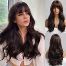 Peruca EMMOR Brown Long Body Wave com franja para mulheres