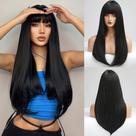 Peruca EMMOR de cabelo sintético longo e reto com franja para mulheres