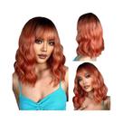 Peruca Encaracolada Marrom Vermelha Com Franja, Comprimento Médio, Cabelo Sintético Ondulado Natural