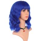 Peruca EnileCor Azul escuro, de cor curta, encaracolada, ondulada, sintética Peruca EnileCor Azul escuro, de cor curta, encaracolada, ondulada, sintética