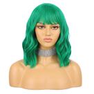 Peruca EnileCor Green Bob para mulheres: curta, encaracolada, ondulada com franja