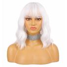 Peruca EnileCor White Short Bob Curly Wavy Sintética para Mulheres