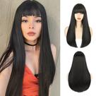 Peruca ENTRANCED STYLES preta longa reta com franja 22"