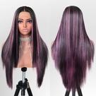 Peruca FABÉLLE preta e rosa Highlight Synthetic 66cm para mulheres Peruca FABÉLLE preta e rosa Highlight Synthetic 66cm para mulheres