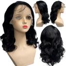 Peruca front lace HD humana ondulada preto natural 40cm