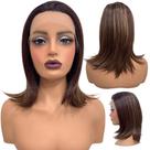 Peruca front lace media curta 13x1 castanho luzes R4/33/27