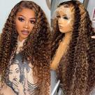 Peruca frontal de renda ALSZIQIHR Highlight Ombre 4/27 Honey Blonde 66cm