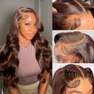 Peruca frontal de renda Aoque Chocolate Brown Human Hair 30" 200% de densidade
