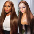 Peruca frontal de renda AUOU Chocolate Brown 76cm Cabelo humano