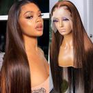 Peruca frontal de renda AUOU Chocolate Brown Straight 13x6 HD 22in