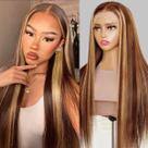 Peruca frontal de renda AUOU Highlight Ombre 13x6 80cm de cabelo humano