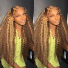 Peruca frontal de renda bangjazz Highlight Ombre Human Hair 32"