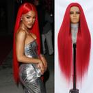 Peruca frontal de renda Felek Super Long Straight 40cm vermelha para mulheres