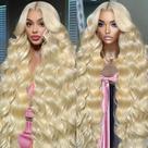 Peruca frontal de renda JINNOO 86cm 613 Cabelo humano loiro 200% de densidade