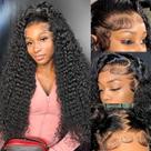 Peruca frontal de renda Juvid Deep Wave HD transparente 24" 180% de densidade Peruca frontal de renda Juvid Deep Wave HD transparente 24" 180% de densidade