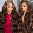 Peruca frontal de renda KEKEYY Chocolate Brown Body Wave 30" 200% de densidade
