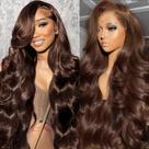 Peruca frontal de renda KEKEYY Chocolate Brown Body Wave 70cm