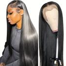 Peruca frontal de renda Maycaur preta longa reta sintética 26"