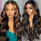 Peruca frontal de renda PLAASET Ombre Brown 20" Body Wave 200% de densidade