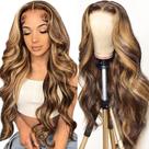 Peruca frontal de renda QUANDIAN Body Wave 40cm Honey Blonde 180%