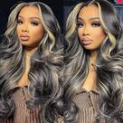 Peruca frontal de renda QUANDIAN de 28 polegadas Balayage Highlight Body Wave Peruca frontal de renda QUANDIAN de 28 polegadas Balayage Highlight Body Wave
