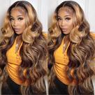 Peruca frontal de renda QUANDIAN Highlight Ombre Human Hair 180% de densidade Peruca frontal de renda QUANDIAN Highlight Ombre Human Hair 180% de densidade