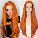 Peruca frontal de renda SAPPHIREWIGS laranja sintética com 66 cm de comprimento