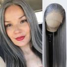 Peruca frontal de renda sintética BTWTRY, cinza, cabelo longo e reto